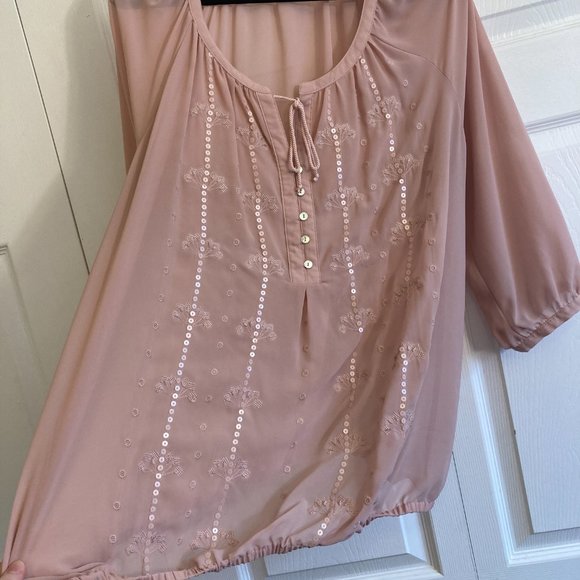 Lane Bryant Blouse Sequin Embellished Dusty Rose Top Shirt Plus Size 2XL - Picture 2 of 4